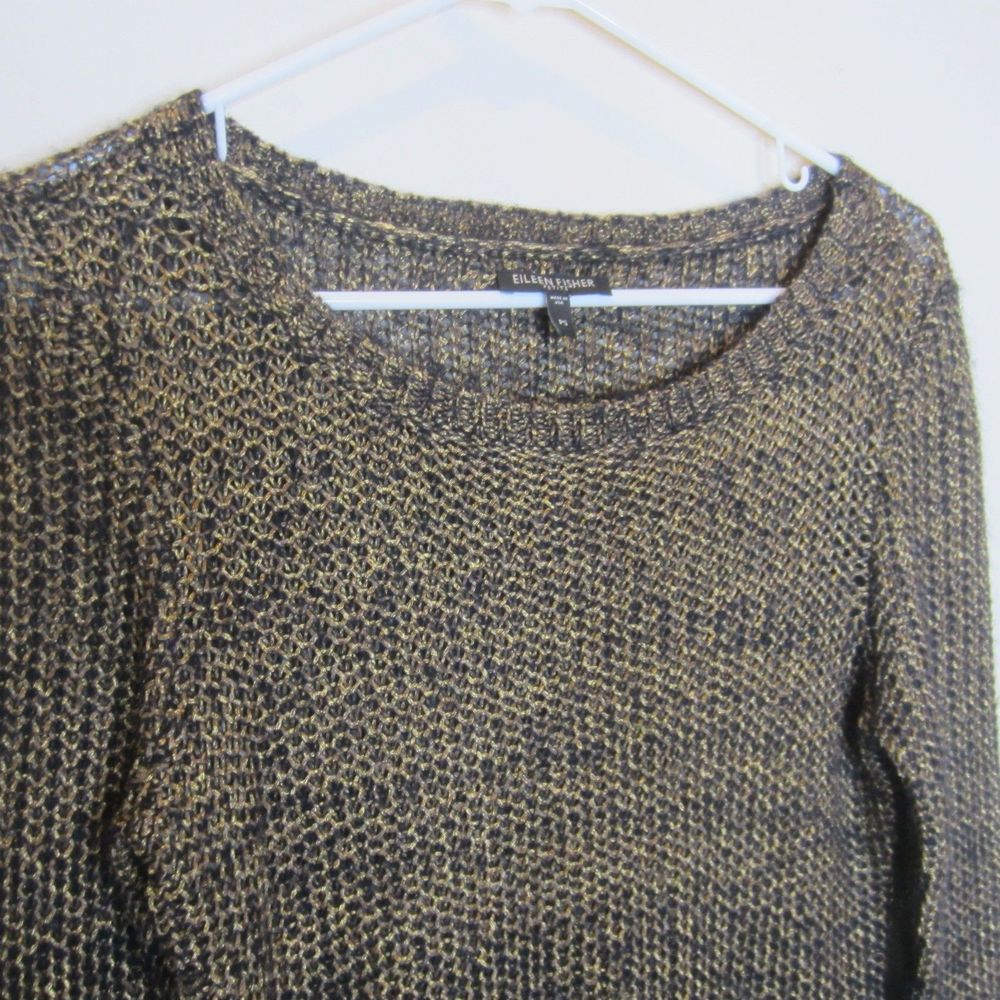 Eileen Fisher black copper knit round neck sweater-Sz PS